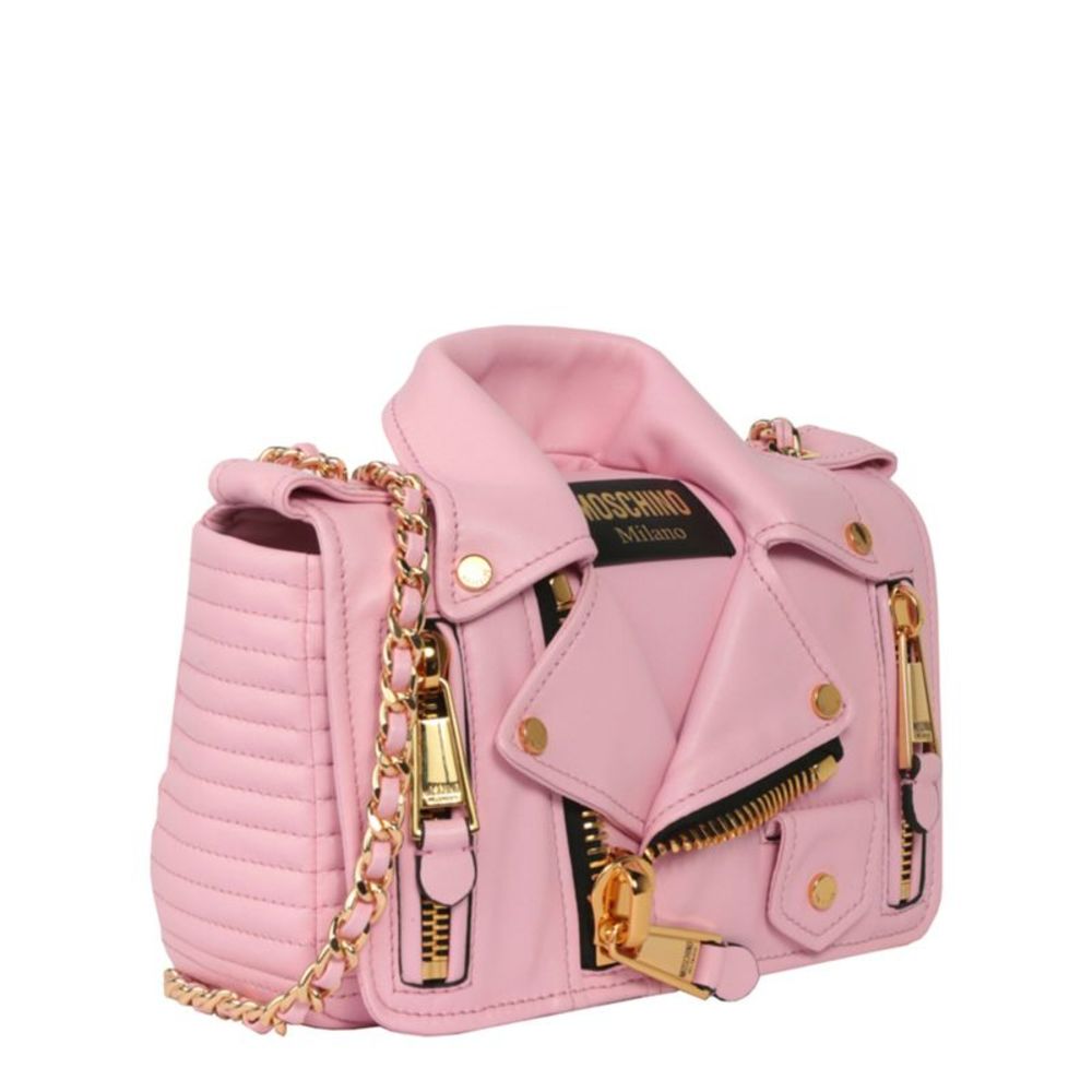 Moschino Biker Leather Shoulder Bag Pink Womens - Picture 2 of 5